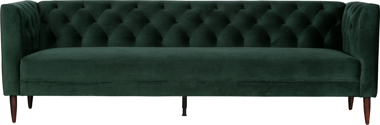 Personers Sofa Woood Nisa Mørkegrøn Fløjlstof Elegant Kapitonering Sorte Metalben
