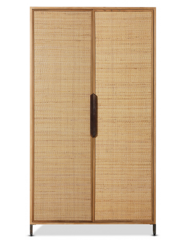 Pioneer Vitrineskab Jern Fyrretræ Rattan H180 Industrielt Sort Rustik Natur