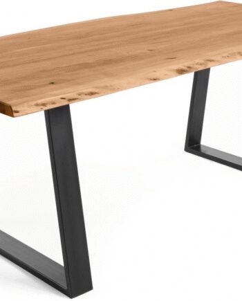 Plankebord Kave Home Alaia Spisebord 200 Massivt Akacietræ Matlakeret Top Sorte Ben