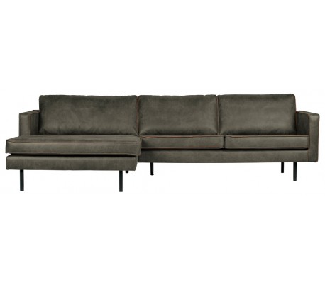 Rodeo Sofa Med Venstrevendt Chaiselong Læder B300 Vintage Armygrøn