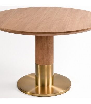 Rundt Spisebord Ask Træ Metal ø120 Natur Guld