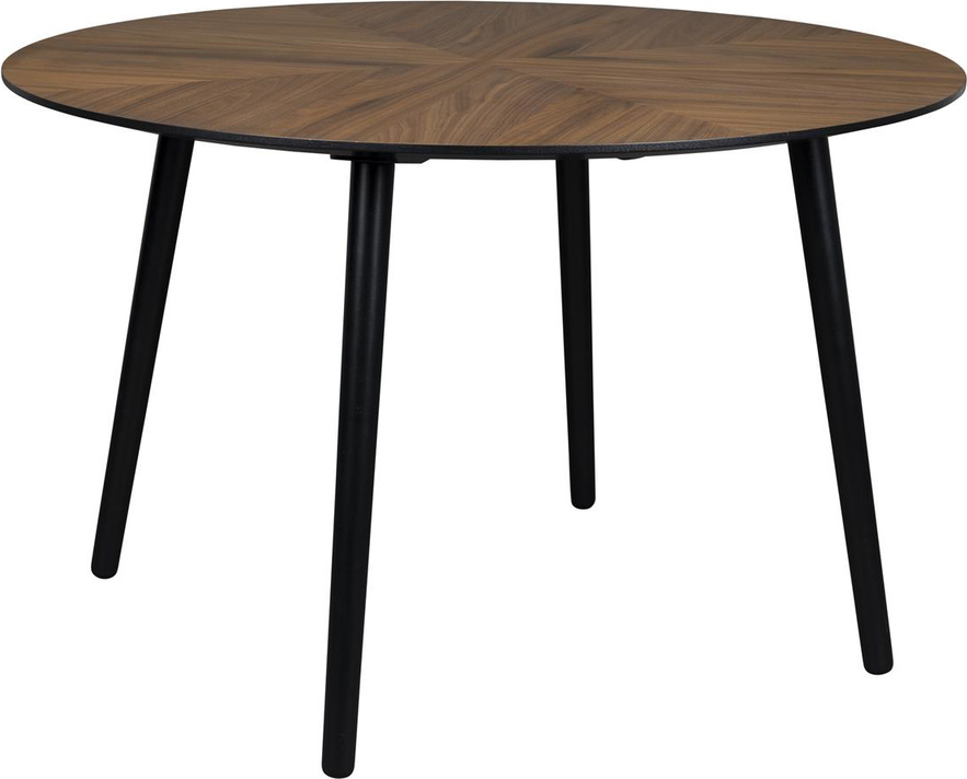 Rundt Spisebord Dutchbone Clover ø120 Valnødfiner Lakeret Finish Gummitræsben Mørk Natur Vintage