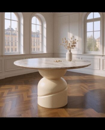 Rundt Spisebord Mangotræ Marmor ø120 Beige Gråbeige