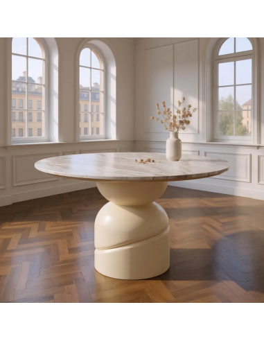 Rundt Spisebord Mangotræ Marmor ø120 Beige Gråbeige