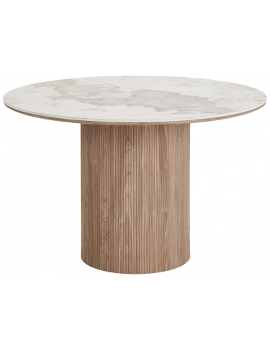Rundt Spisebord Mdf Keramik ø120 Mørkebrun Beige Marmoriseret