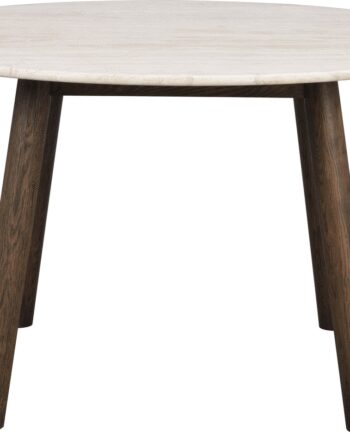 Rundt Spisebord Rowico Taransay ø125 Beige Travertin Bordplade Massivt Egetræ Fsc Certificeret