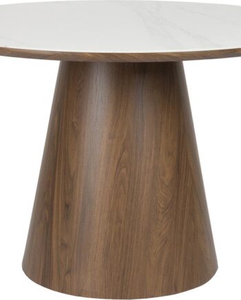Rundt Spisebord Studio White Almira ø115 Mdf Mørk Natur Marmorlook