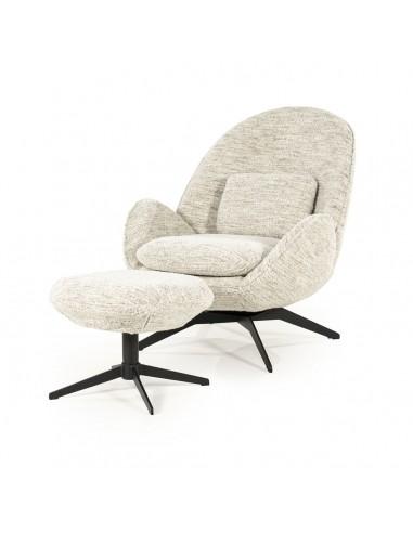 Ryan Lænestol Med Skammel Drejefod Boucl Polyester H86 Sort Beige