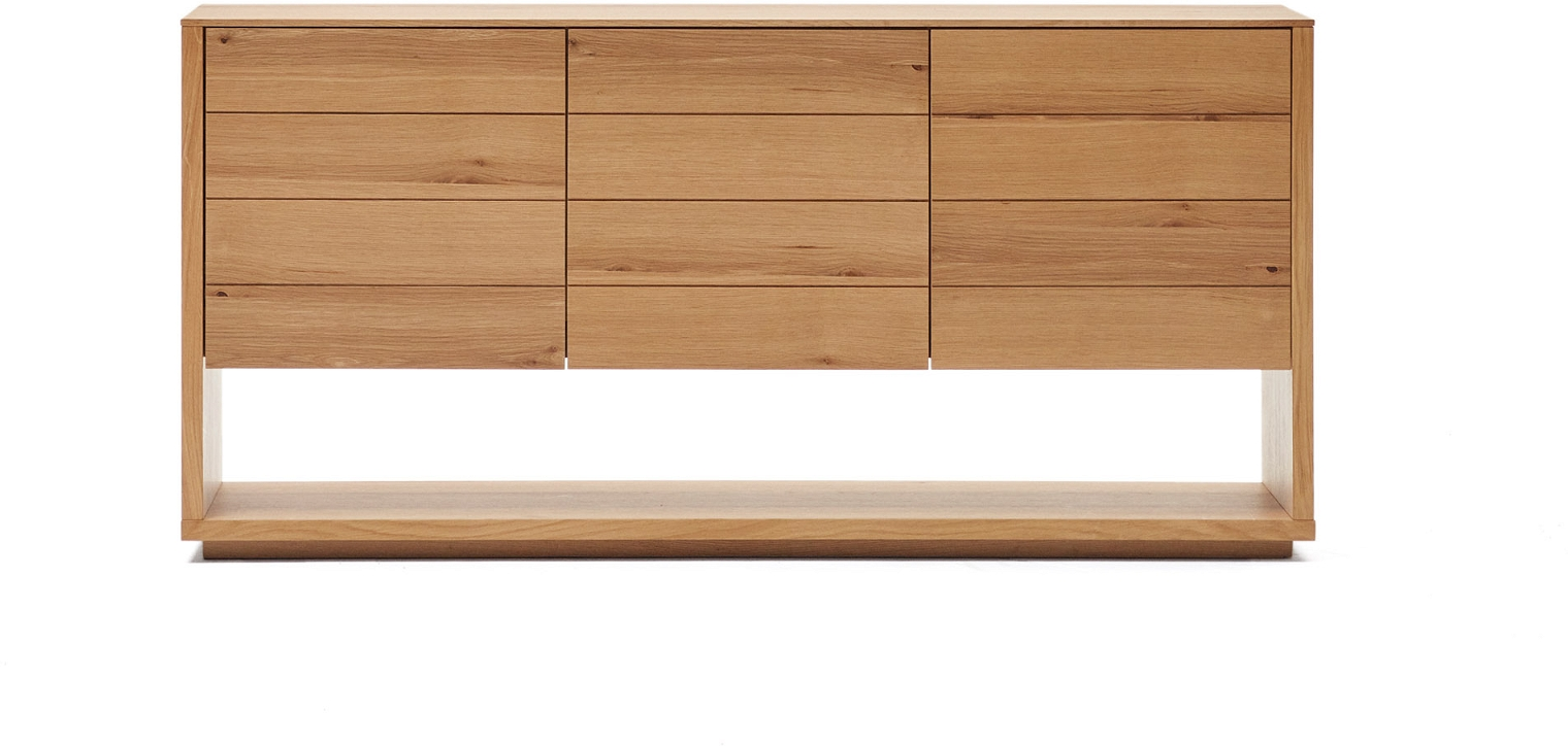 Skænk Kave Home Alguema Moderne Nordisk Natur Mdf Med Egetræsfiner Tre Skabe Med Push Open Blød Lukning 151x40x74
