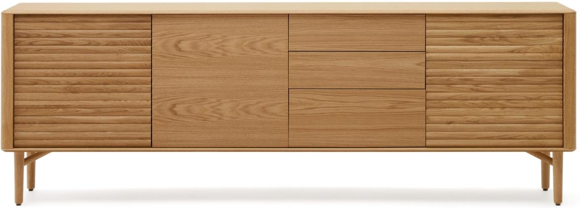 Skænk Opbevaringsskænk Kave Home Lenon Egetræsfinr Med Relieffer Låger Skuffer Nordisk Design 200x45x86