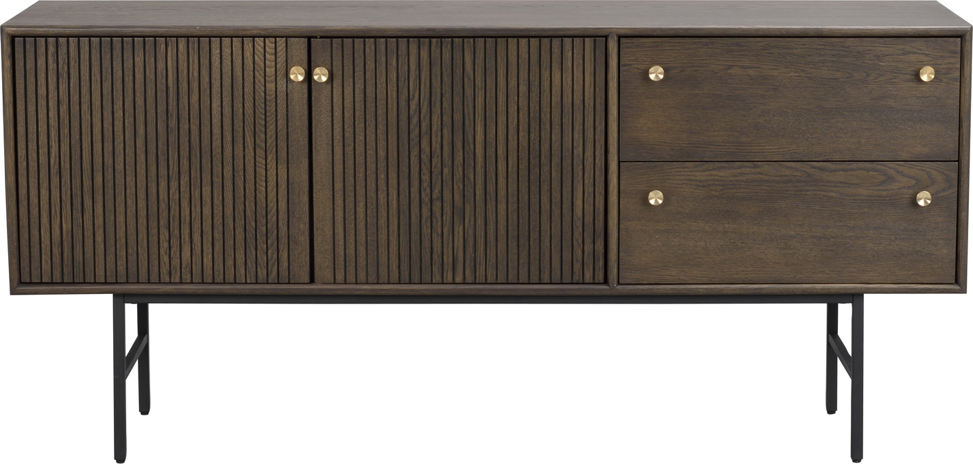 Skænk Rowico Clearbrook Brunlakeret Egetræsfinr Med Sorte Metalben Justerbare Hylder H75xb160xd42
