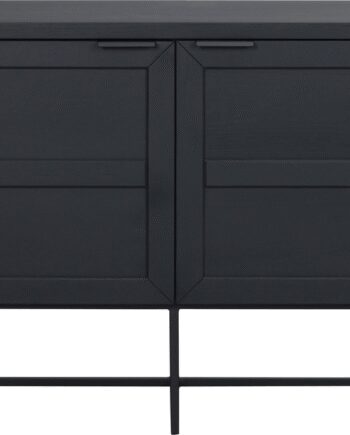 Skænk Rowico Everett Fsc Certificeret Sort Lakeret Massivt Egetræ Med Børstet Ståloverflade Slanke Metalben 160x41x75