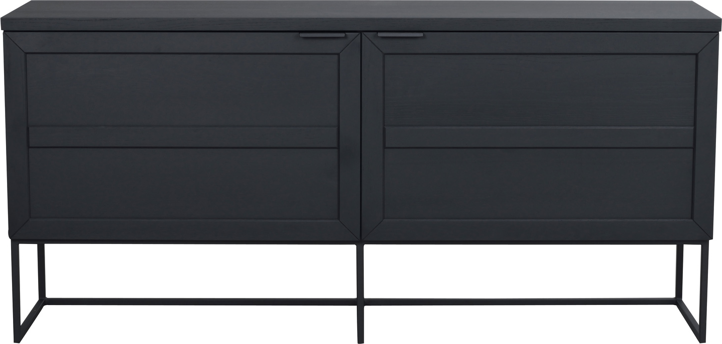 Skænk Rowico Everett Fsc Certificeret Sort Lakeret Massivt Egetræ Med Børstet Ståloverflade Slanke Metalben 160x41x75