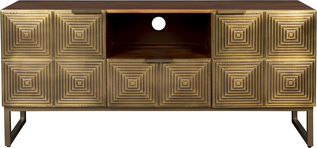 Skænk Sideboard Dutchbone Volan Gråbrunt Mangotræ Med Art Deco Skuffer Pulverlakerede Jernben 135x60x40