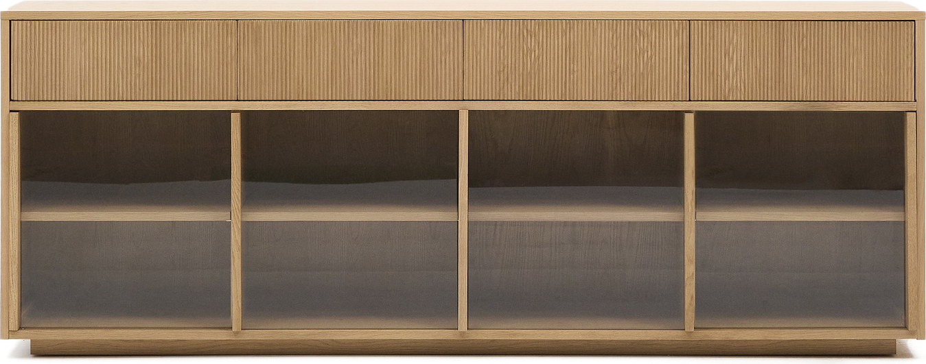 Skænk Sideboard Kave Home Helvine Fsc Certificeret Egfinr Hærdet Glas 200x40x80 Bæredygtig Opbevaring