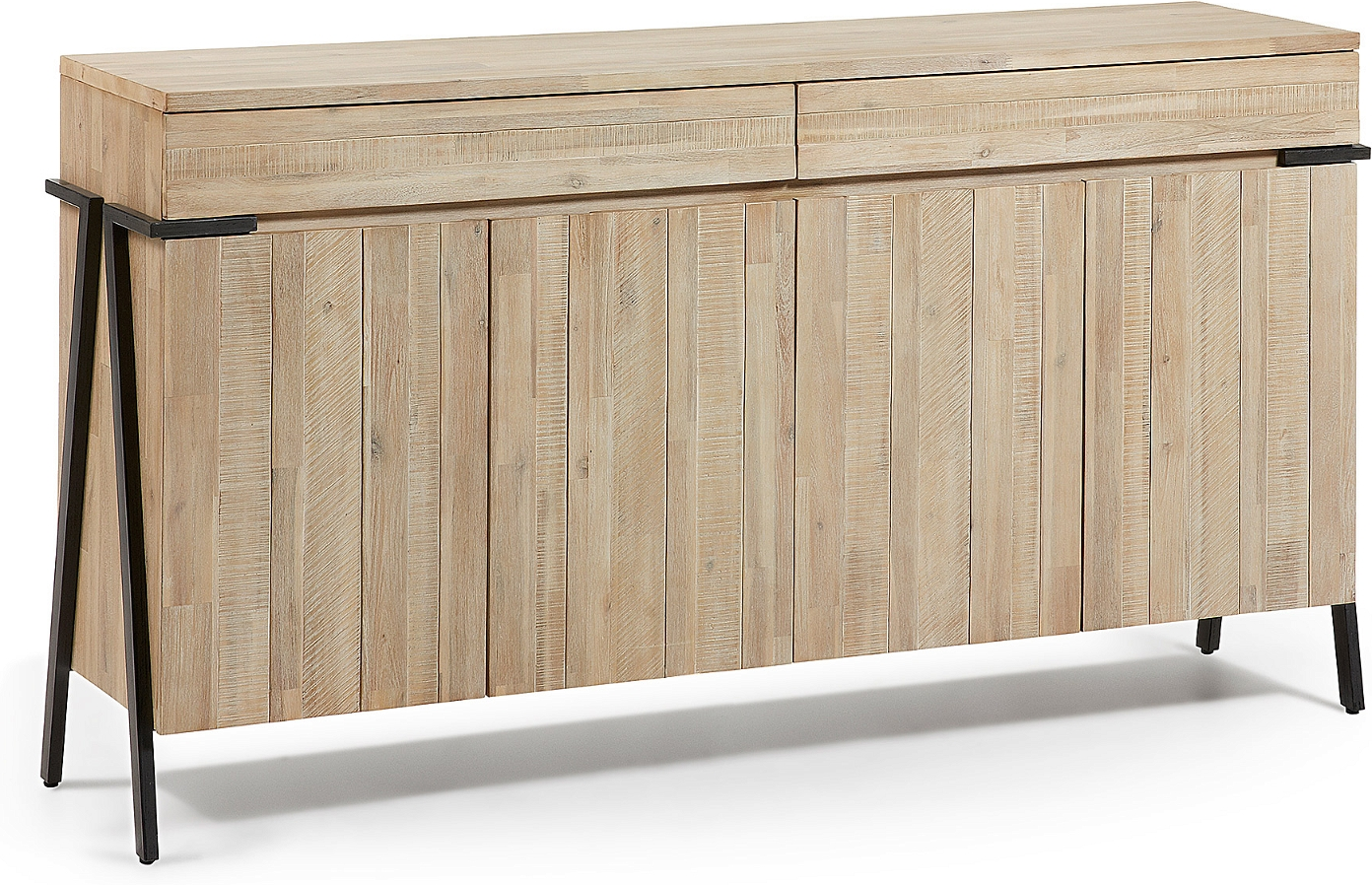 Skænk Sideboard Kave Home Thinh Massivt Akacietræ Natur Sort 184x45x98