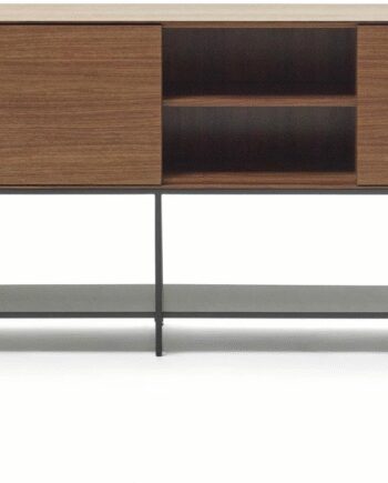 Skænk Sideboard Kave Home Vedrana Mørk Natur Sort Finr Med Soft Close Justerbare Stålben 195x40x80