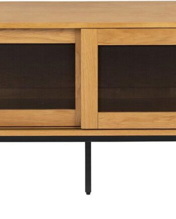 Skænk Zuiver Hardy Natur Egetræsfiner H60xb160xd45 Stålstel Metalnet Skydedøre