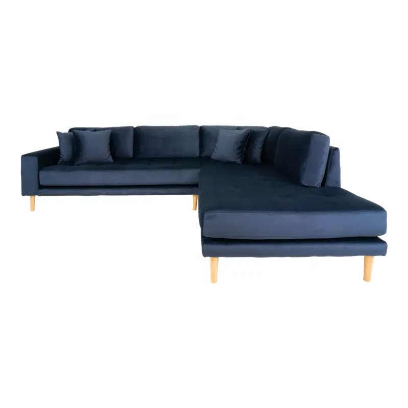 Sofa Højrevendt Blå Velour Med Fire Puder Hn1005 åben Ende 1301403