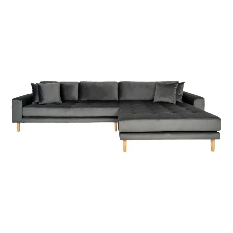 Sofa Højrevendt Mørkegrå Velour Med Fire Puder Hn1013 1301186