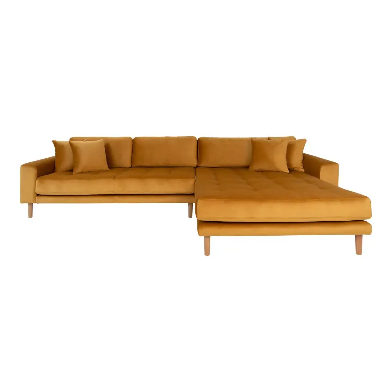 Sofa Højrevendt Sennepsgul Velour Med Fire Puder Hn1004 1301184