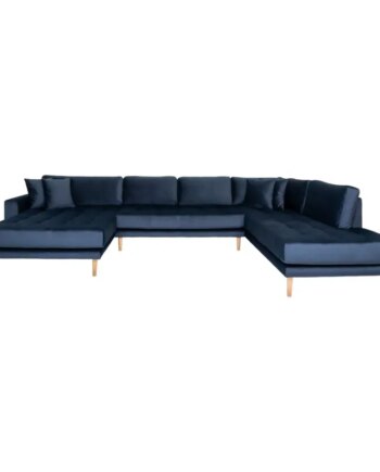 Sofa Med åben Ende Venstrevendt Mørkeblå Velour Med Fire Puder Hn1005 åben Ende 1301463