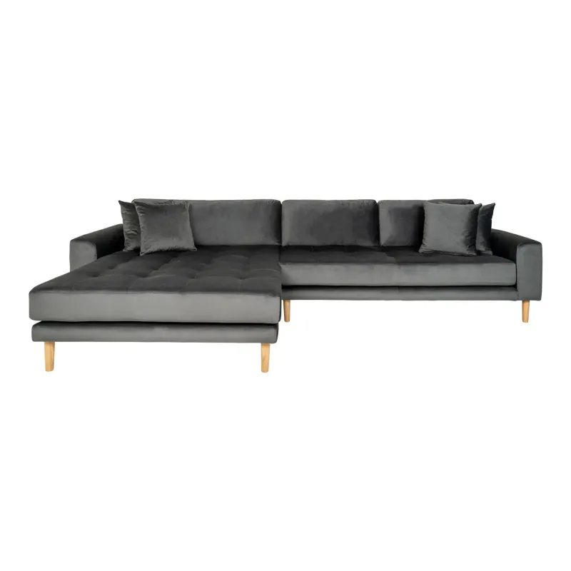 Sofa Venstrevendt Mørkegrå Velour Med Fire Puder Hn1013 1301196