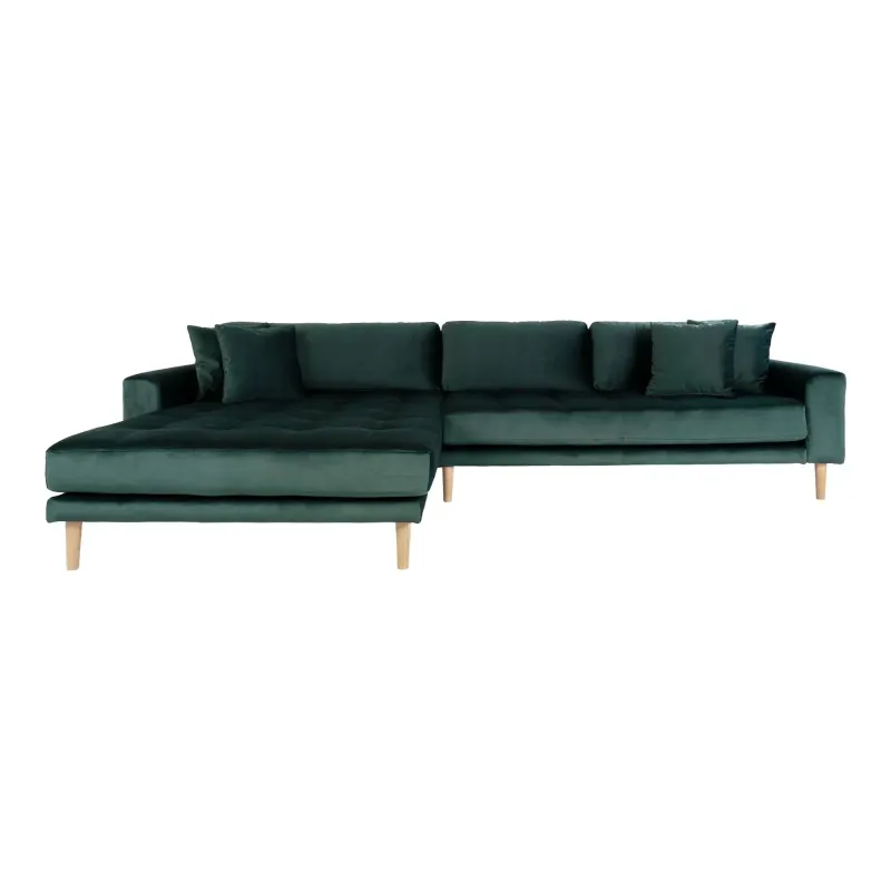 Sofa Venstrevendt Mørkegrøn Velour Med Fire Puder Hn1006 1301195