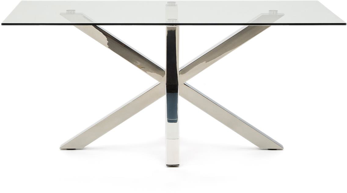 Spisebord Kave Home Argo 160x90x75 Hærdet Glas Bordplade Rustfrit Stålstel Inkl Justerbare Fødder Moderne Klart Sølv