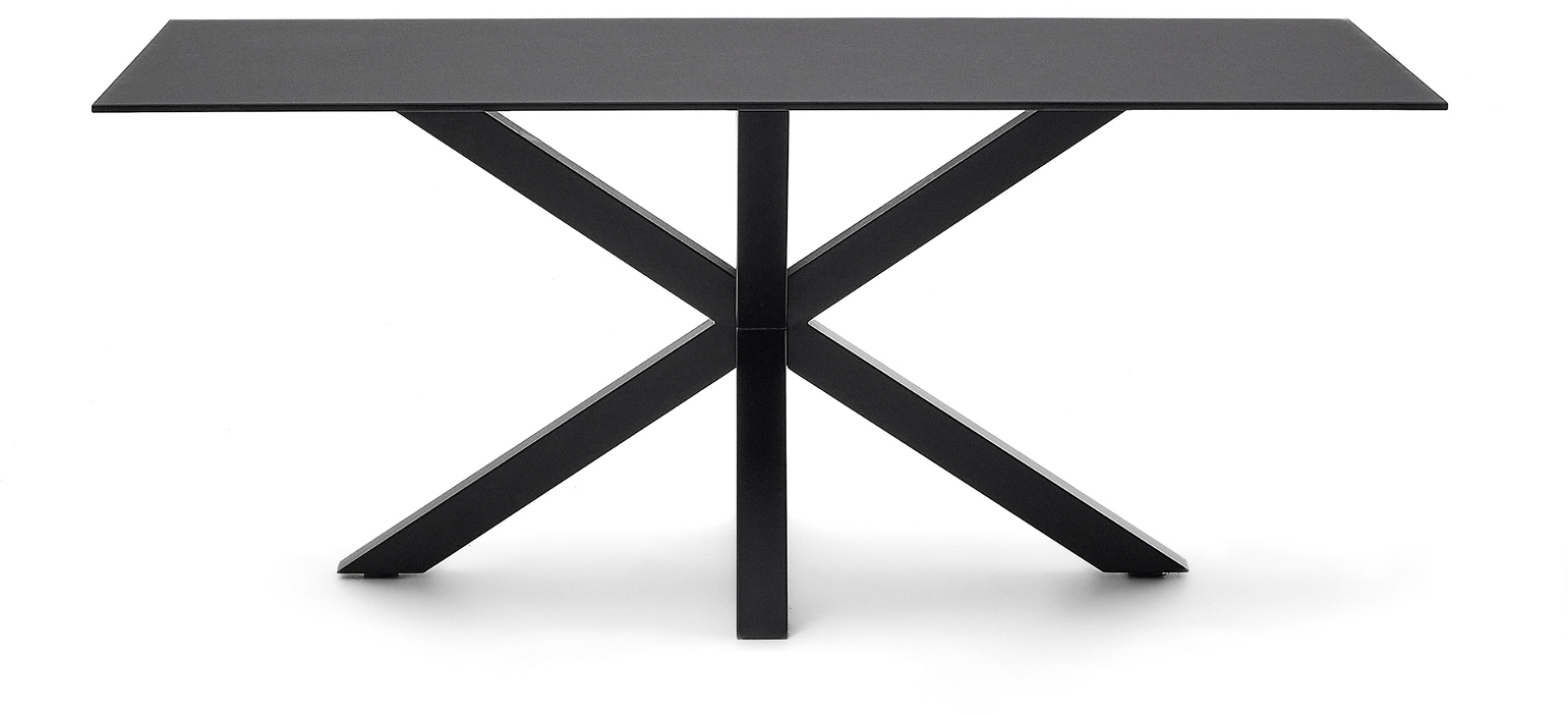 Spisebord Kave Home Arya 180100 Sort Hærdet Glas Anti Fingeraftryk Mat Pulverlakeret Stålben Justerbare Fødder Nordisk Design
