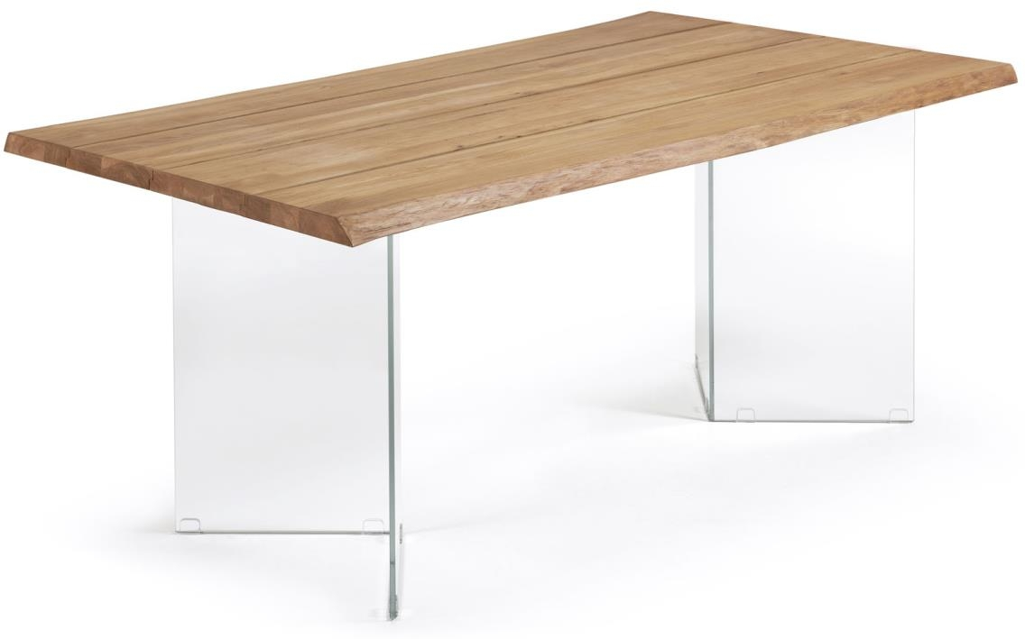 Spisebord Kave Home Levik 160x90 Egefinr Plankebord Med Formede Glasben