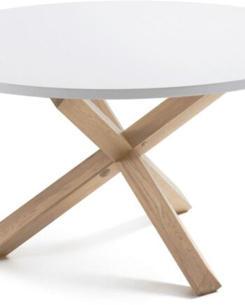 Spisebord Kave Home Lotus Rund ø135 H75 Hvid Lakeret Mdf Med Natur Egetræsbordben