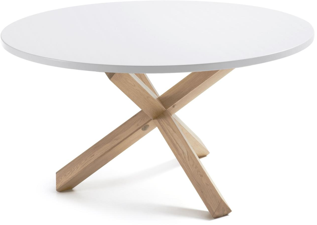 Spisebord Kave Home Lotus Rund ø135 H75 Hvid Lakeret Mdf Med Natur Egetræsbordben