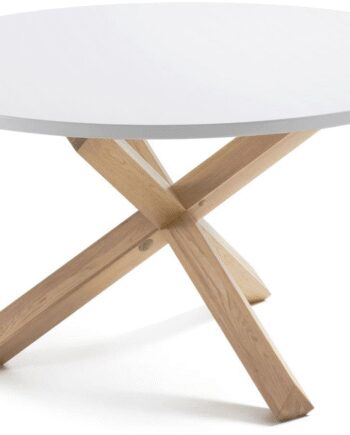 Spisebord Kave Home Lotus ø120 Rundt Nordisk Mdf Bord Med Hvid Mat Lak Vokset Egetræsfinerben