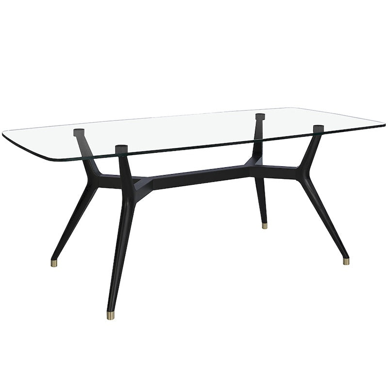 Spisebord Med Glasbordplade Sortmalede Ben 200x95x75