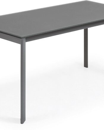 Spisebord Med Udtræk Kave Home Axis Moderne Gråt Hærdet Glas   Pulverlakeret Stål 160x90x76