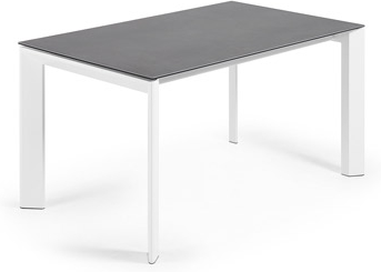 Spisebord Med Udtræk Kave Home Axis Porcelæns Glasbordplade Epoxy Stålstel 140x90 Mørkegrå Hvid Til Personer