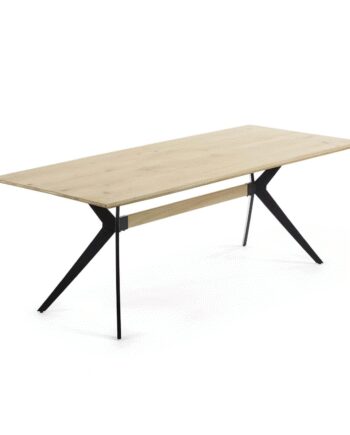 Spisebord Plankebord Kave Home Amelie Hvidvokset 160x90x76 Med Sort Pulverlakeret Metalstel