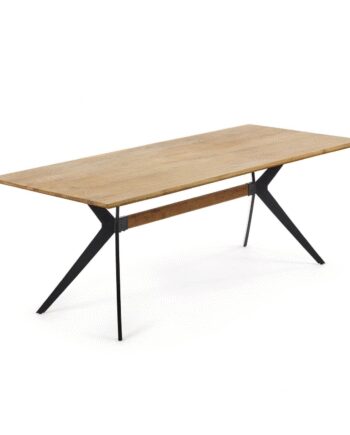 Spisebord Plankebord Kave Home Amelie Massiv Egetræ Med Sorte Pulverlakerede Stålben 160x90