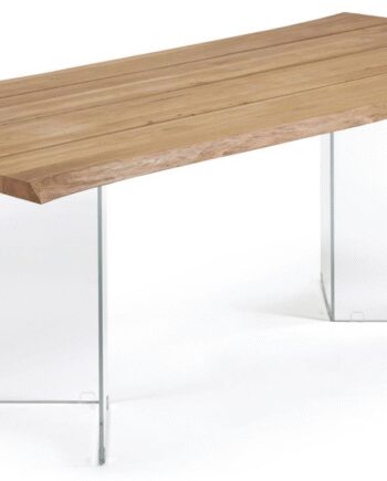 Spisebord Plankebord Kave Home Lotty 220 Massivt Egetræ   Hærdet Glasben