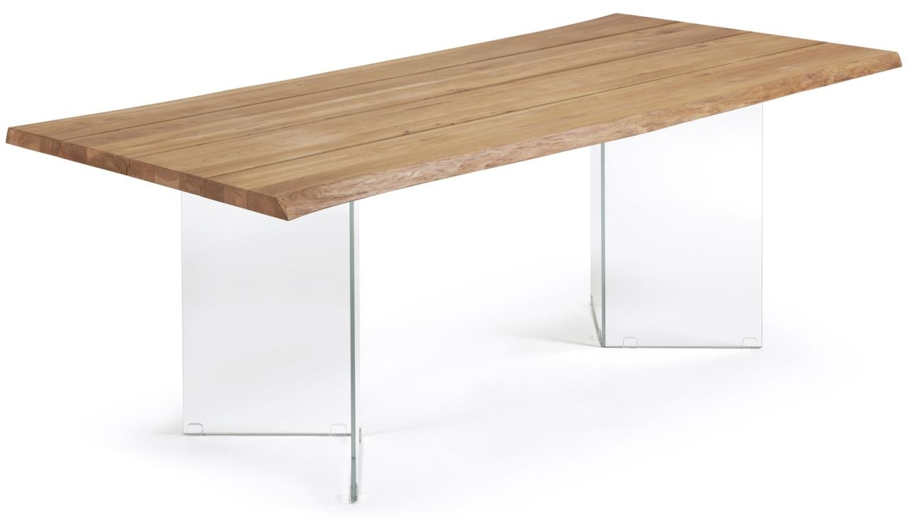 Spisebord Plankebord Kave Home Lotty 220 Massivt Egetræ Hærdet Glasben