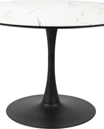 Spisebord Studio White Maru Rundt Offwhite Mdf Marmorlook Metalstel ø110 H75