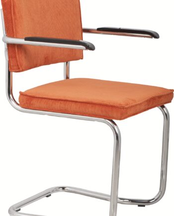 Spisebordsstol Spisestol Med Armlæn Zuiver Ridge Polstret Orange Stof Krom Underdel