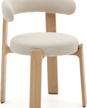 Spisestol Med Armlæn Kave Home Granite Beige Chenille Fsc Asketræ