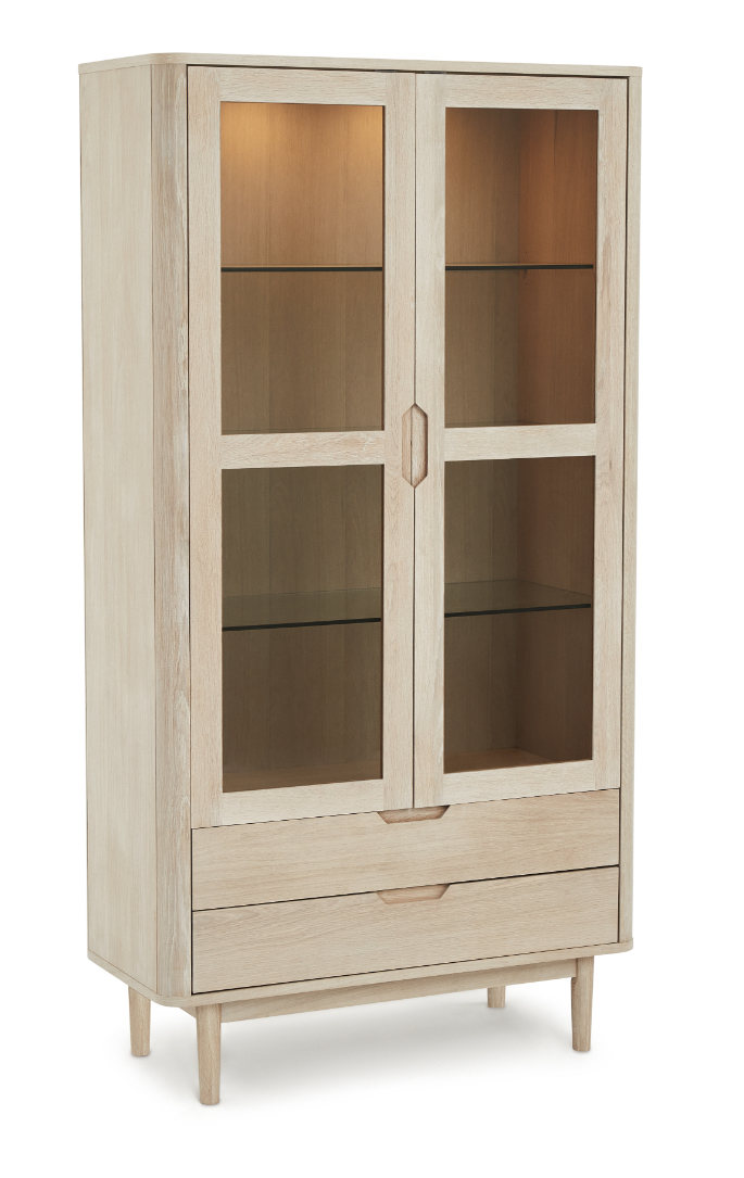 Tåsinge Vitrineskab Hvidolieret Ege Finr 190 100 Med Soft Close Indbygget Led Lys