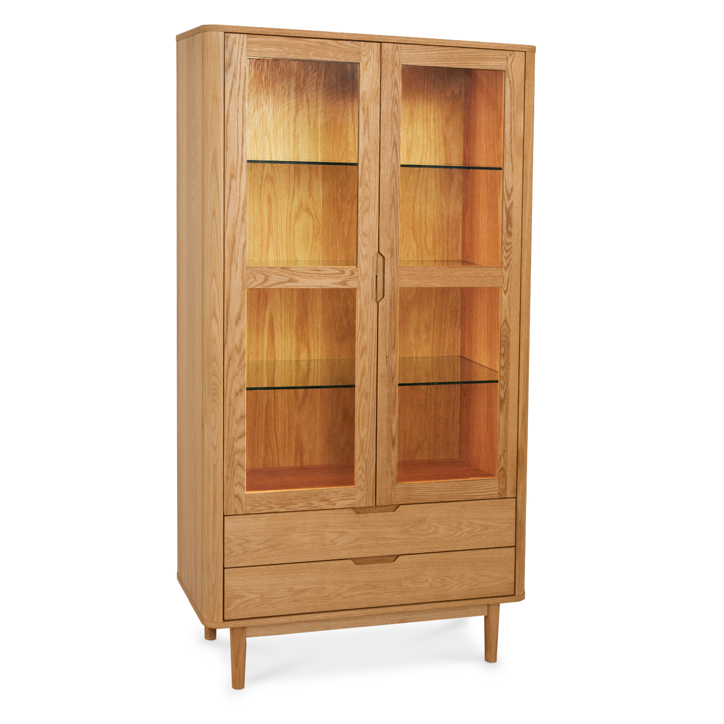 Tåsinge Vitrineskab Naturolieret Ege Finr 190 100 Med Soft Close Indbygget Led Lys