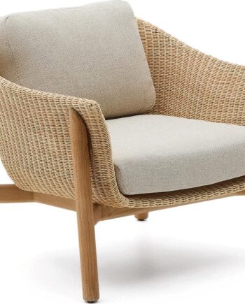 Udendørs Lænestol Kave Home Galea Lounge Stol Teaktræ Syntetisk Rattan Beige