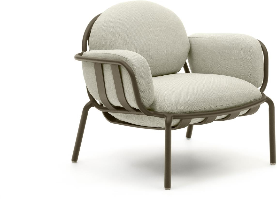 Udendørs Lænestol Kave Home Joncols Aluminium Rust Korrosionsbestandig Med Aftagelige Hynder Beige Grøn