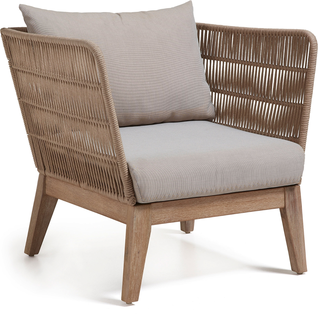 Udendørs Lænestol Til Terrasse Kave Home Belleny Massivt Eukalyptustræ Med Beskyttelse Beige Polyesterpude H70 B80 L86