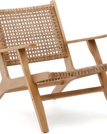 Udendørs Lounge Lænestol Kave Home Rigono Akacietræ   Håndvævet Rattan Natur Beige H74b68l80
